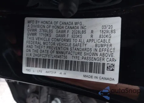 2020 Honda Civic Lx z USA, uszkodzony, nr VIN 2HGFC2F67LH546756